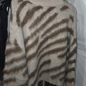 POL Beige and Brown Patterned Turtleneck Sweater